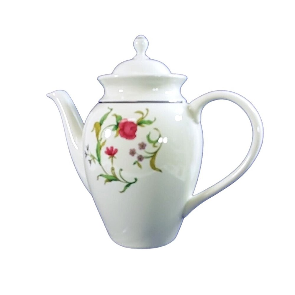 Lenox Coffee Pot with Lid "Rose Garden" by Lenox Made in Brazil Collectible 9.5"